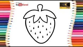 How to Draw and Color a Cute Strawberry 🍓 | Easy Fruit Drawing for Kids