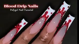 BLOOD DRIP RHINESTONE NAILS 🤍🩸 Polygel Nail Tutorial + Halloween Nail Art