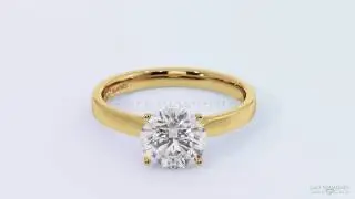 Four claw simple solitaire round diamond yellow gold engagement ring