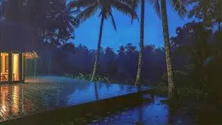 Tropical Night Cabin Rain & Thunder Helps Anxiety Sleep Faster 🌧️