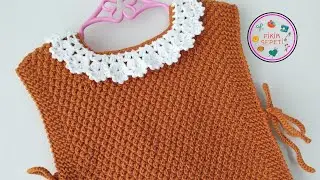 YAKALI PİRİNÇ MODELLİ ÖNLÜK SÜVETER #diy #crochet #knitting #keşfet #bebekyeleği #bebekörgüleri 
