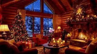 🎄 Warm Christmas Lodge (NO MID-ROLL ADS) Cozy Jazz & Fireplace Swing & Holiday Ambience