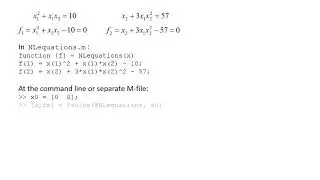 Numerical Modeling: Topic 2.9 - Solving a set of nonlinear equations using MATLAB's fsolve function