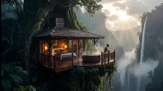 &ldquo;Building a Tree House on a Dangerous High Cliff Above a Waterfall | Silent ASMR&rdquo;