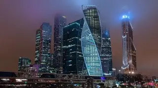 Travel to Russia: Walking in Moscow 4K 60fps. Moscow city towers at night | Москва сити ночью.