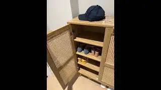 Rattan Cane Cabinet, 2 Door Shoe Cabinet, Wooden Shoe Organizer Entryway Closet Shoe Storage