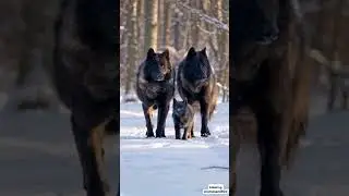Majestic Snow Black Wolves Walking with Adorable Baby Wolves in Winter Wonderland | Rare Wildlife