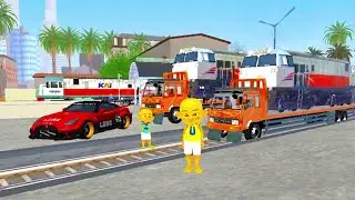 Upin dan Ipin Angkut Kereta Api dengan Truk Oleng Super Panjang Ke Stasiun 😜🤪 ELTIVISION