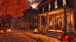 Rustic Halloween Night in Sleepy Hollow 🌕 | Creaky Cottage, Fall Leaves & Distant Owls