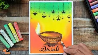 How to Draw || Easy Diwali Scenery Drawing With Oil Pastels || Step by Step