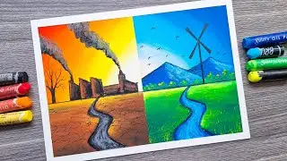 🌍 Две стороны нашей планеты 😢💚 | Спасаем природу: рисуем масляной пастелью