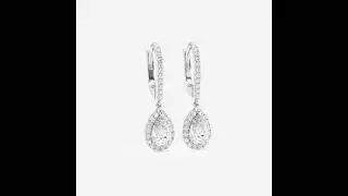 1 7/8 ctw Pear Lab Grown Diamond Halo Drop Earrings14K White Gold, EF, VS2+