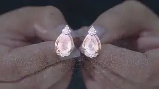 1.25 CT Pear Cut Rose Quartz Teardrop Stud Earrings with Diamond Accent