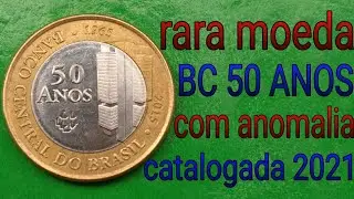 rara moeda de 1 Real 2015 comemorativa BC 50 anos com anomalia catalogada 2021