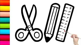 Accessories drawing and Scissors  painting ✂️✂️ colouring for kids, Toddler... Easy drawing