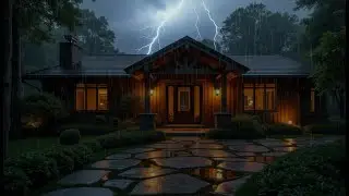 Rainy Night Ambience at Cozy Forest Cabin🌧️🌲Soft Thunder & Rain Sounds | Peaceful for Sleep & Relax