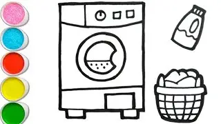 Drawing and Coloring Washing Machine and a Basket of Clothes For Children