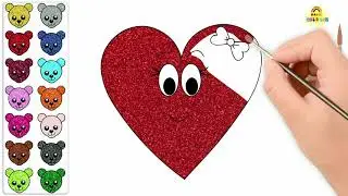 How to draw a Heart WITH EYES MOVING coloring and drawing for Kids - #glitter heart