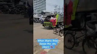 #mariobros keeping #jomtienbeach clean-each day they have a new uniform!❤️ #Thailand 🇹🇭 #shortsfeed