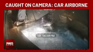 CAUGHT ON CAMERA: Car crashes into backyard, goes airborne before driver lands in pool