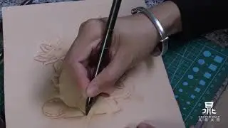 Leather carving teaching Lotus  and carp NO.3 皮雕教学荷花鲤鱼