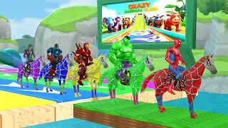 Super Long Slide Game With Cow Elephant Gorilla Hippopotamus Tiger 3dAnimal Game Funny 3d Animals