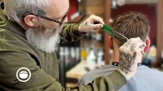 Master Barber Gives a Low Fade with Textured Top Haircut