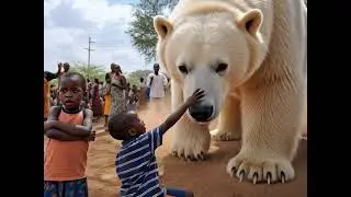 A giant bear interact with people 