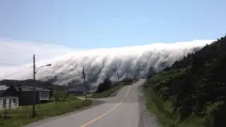 Fog rolling over Long Range Mountains in Lark Harbour Newfoundland