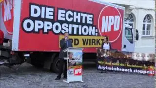 Holger Szymanski (1. Redner) auf Wahlkampfabschlusskundgebung der NPD Sachsen in Schneeberg