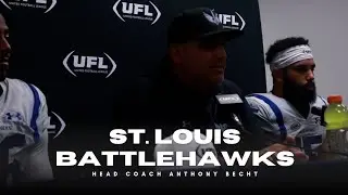 St. Louis Head Coach Anthony Becht speaks to the media after the win against the Memphis Showboats