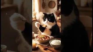 Food Time! Cat cooking Meowlicious 😺🤤 What's he eating? #cooking #cats #food #meow