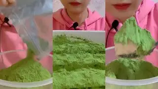 얼음먹방 ASMR HEAVY MATCHA POWDERY THIN ICE BLOCK ICE EATING ASMR💚🍵 GREEN ICE MUKBANG 녹차 | 抹茶