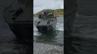 Combat Boat 90 just left Swedish Home Guard soldiers on a beach #military #amphibious