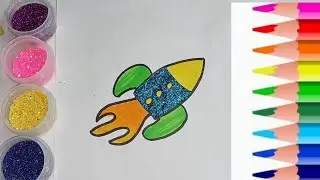 How to draw a rocket 🚀 and colour and glitter  ✨️ #drawing #color #glitter