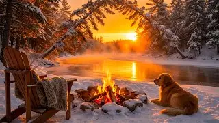 🔥 Peaceful Winter Campfire by the River ❄️ Cozy Sunset, Fire & Water Sounds &mdash; Relax & Sleep
