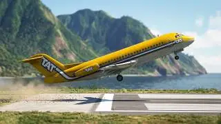 Amazing Pilot Skills! Fokker F28-2000 TAT Takes Off from The Short Runway