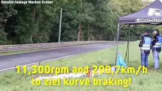 11,300rpm/200,7km/h and damp braking into Zielkurve in Eichenb&uuml;hl hillclimb