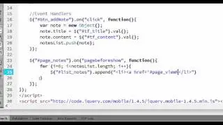 2 - Creating a Note Taker Web App with jQuery Mobile (Add Note Function)