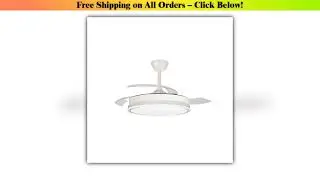 LED Ceiling Fan with Light 45W Iris White, features retractable blades, silent DC motor, remote