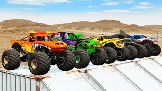 Big Monster Trucks Transport Triple Flatbed with Color Slide#