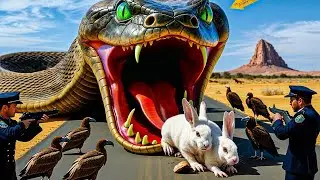 Courageous Rescue Team Fights Giant Python to Save German Shepherd and the Innocent White Rabbits
