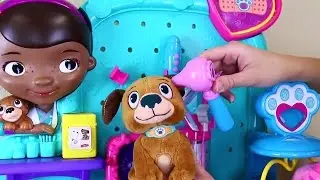 Doc McStuffins ❤ Pet Vet Checkup Center & Barbie Great Puppy Adventure, Findo, Squibbles Doctor Set