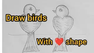Bird's drawing from ❤️ shape for beginners 