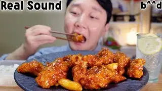 Real Sound Cheogajip Seasoned Spicy Boneless Chicken Mukbang b^^d Social Show ASMR