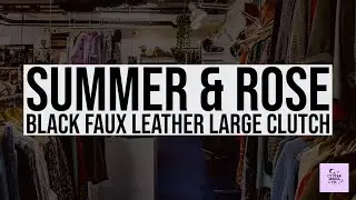 Summer & Rose Black Faux Leather Large Clutch with Velvet Trim