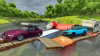 BeamNG Drive - Cars vs Container Bridge And Deep Water