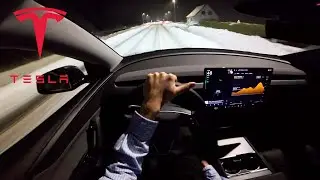 Tesla Model Y Juniper Premium Standard Range RWD in SNOW at Night | POV Drive Around | Stealth Grey
