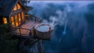 Building Tree House on a High Cliff Above a Waterfall (ASMR)