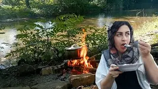 Nature's Feast: Eggplant & Rice Cooked Over Open Fire | Relaxing Outdoor Picnic